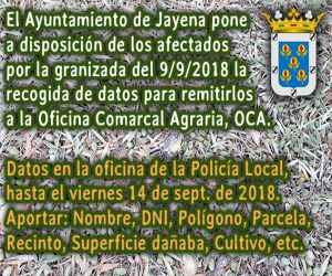 El Ayuntamiento de Jayena recabará la información sobre los daños ocasionados por la granizada