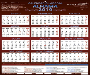Ya están disponible los calendarios laborales del 2019 de Alhama