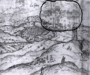 La imagen “fantasma” sobre el dibujo de Alhama, 1567, realizado por A.V.Wyngaerde