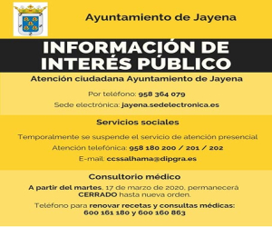 El Ayuntamiento de Jayena informa sobre el consultorio médico