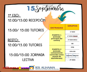 El jueves 15 de septiembre inicia el curso 2022-23 en el IES Alhama