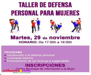 El 29 de noviembre; taller de defensa personal para mujeres