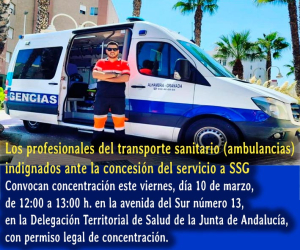 Los profesionales del transporte sanitario (ambulancias) indignados ante la concesión del servicio a SSG