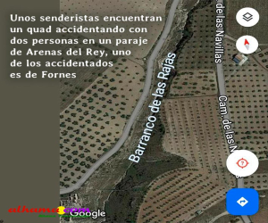 Unos senderistas encuentran un quad accidentando con dos personas en un paraje de Arenas del Rey, uno de los accidentados es de Fornes