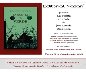 Este viernes se presenta el libro de poemas 'La quinta en verde'. del venteño José Antonio Ruiz Reina