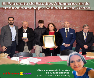 El Patronato de Estudios Alhameños rinde emotivo homenaje a Sabina Ciruela Ochoa