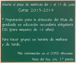Abierto el plazo de matrícula para el título de la ESO en el centro de adultos