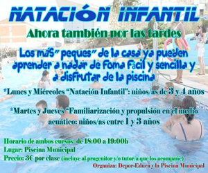 Natación Infantil, ahora también por las tardes