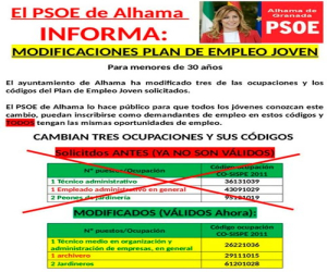 El Ayuntamiento modifica los códigos de los puestos de trabajo del Plan de Empleo Joven