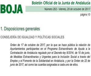 La Junta asigna al Ayuntamiento más de 27.000 euros para crear empleo en Alhama