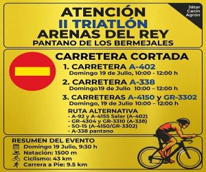 Cortes de tráfico con motivo del II Triatlón de Arenas del Rey