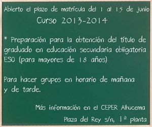 Abierto el plazo de matrícula para el título de la ESO en el centro de adultos