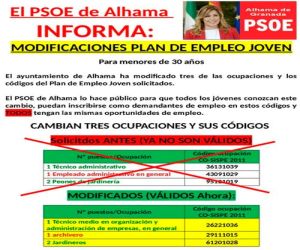 El Ayuntamiento modifica los códigos de los puestos de trabajo del Plan de Empleo Joven