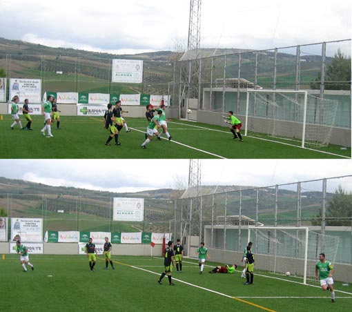  Secuencia del gol con el que la UD Alahmeña inuaguró el marcador en esta penúltima jornada 