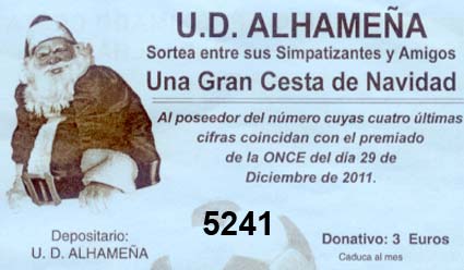  El número premiado de la cesta de la UD Alhameña 