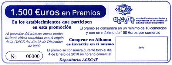  Papeleta para el sorteo del día 28 de diciembre de 2009 