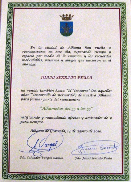  Diploma-recuerdo firmado por los organizadores para los asistentes 