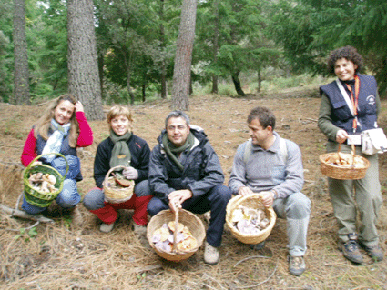 Un grupo de amigos felices con sus cestas 