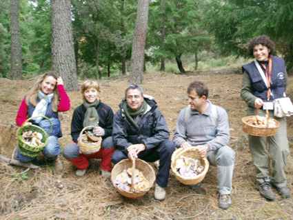 Un grupo de amigos felices con sus cestas