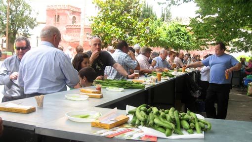 El aperitivo servido; gazpacho y verduras de la tierra, también cerveza El aperitivo servido; gazpacho y verduras de la tierra, también cerveza
