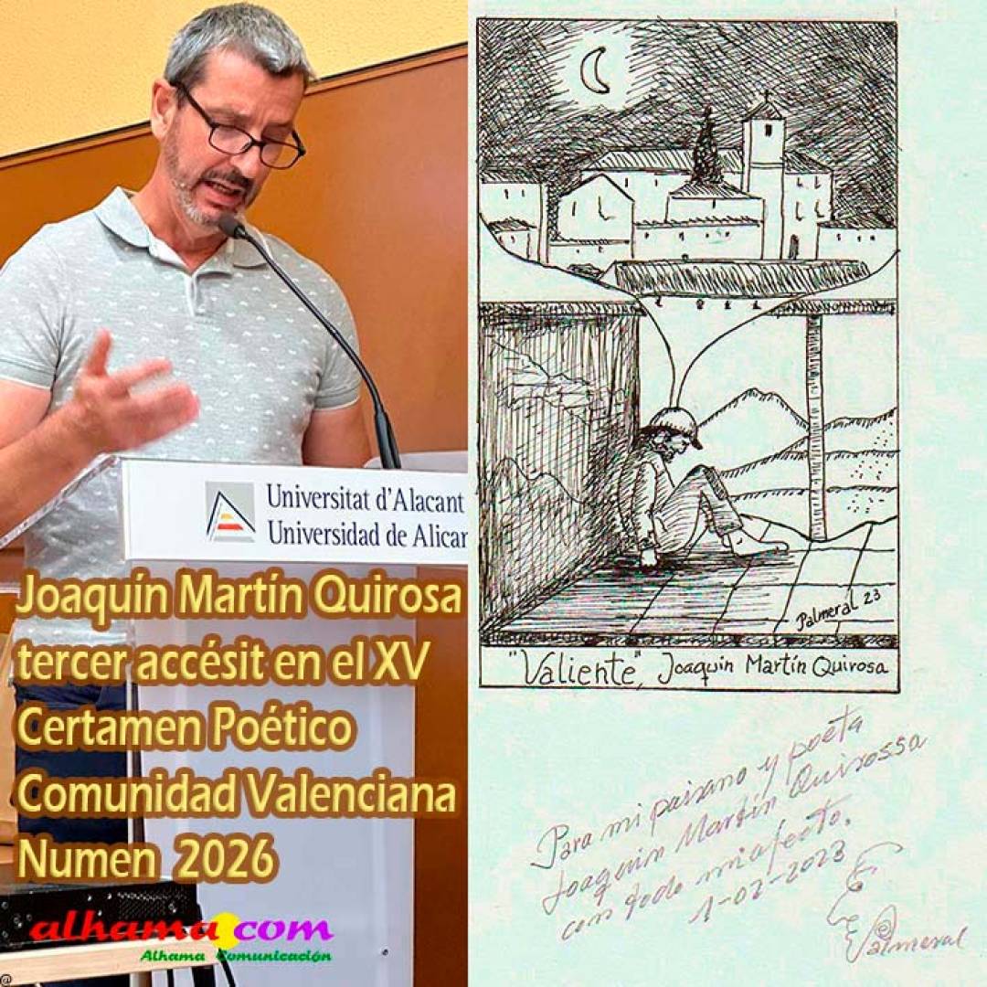 El jayenero Joaquín Martín Quirosa obtiene el tercer accésit en el XV Certamen Poético Comunidad Valenciana Numen 2026